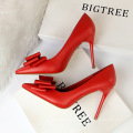 New product shoes women 2019 pumps big size blue color dress shoes high heels butterfly bow PU upper for girls